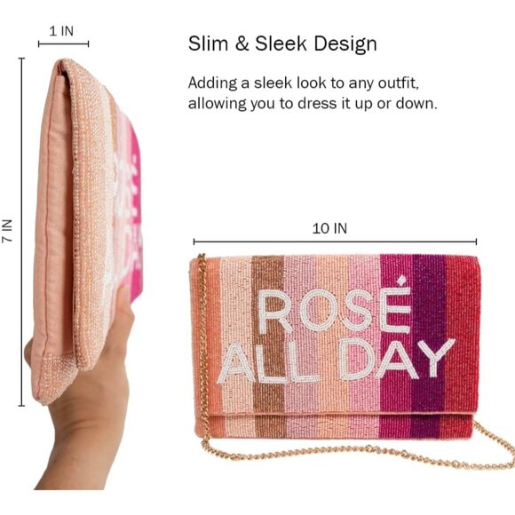 Rose All Day Beaded Canvas Clutch Purse for Wedding Bridal Bachelorette Gift - Picture 2 of 9